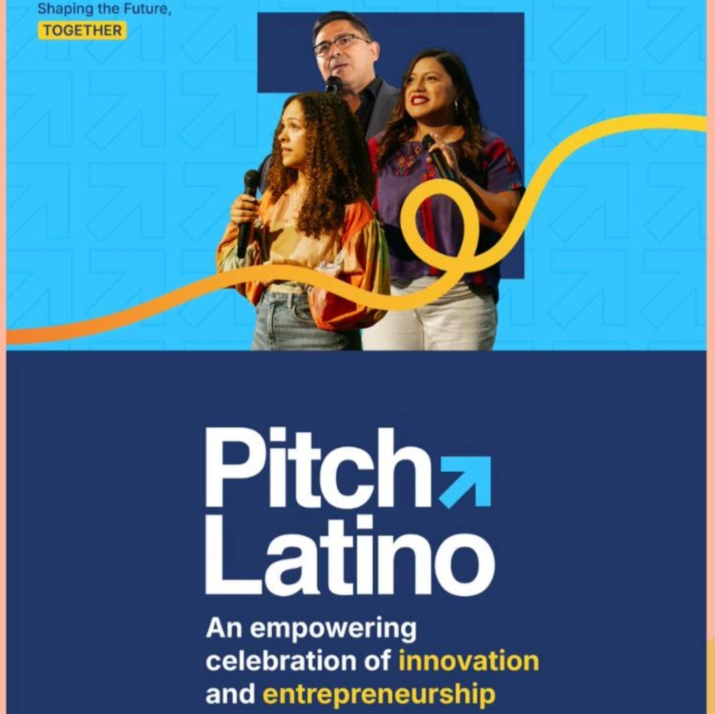 Pitch Latino event graphic celebrating innovation and entrepreneurship.