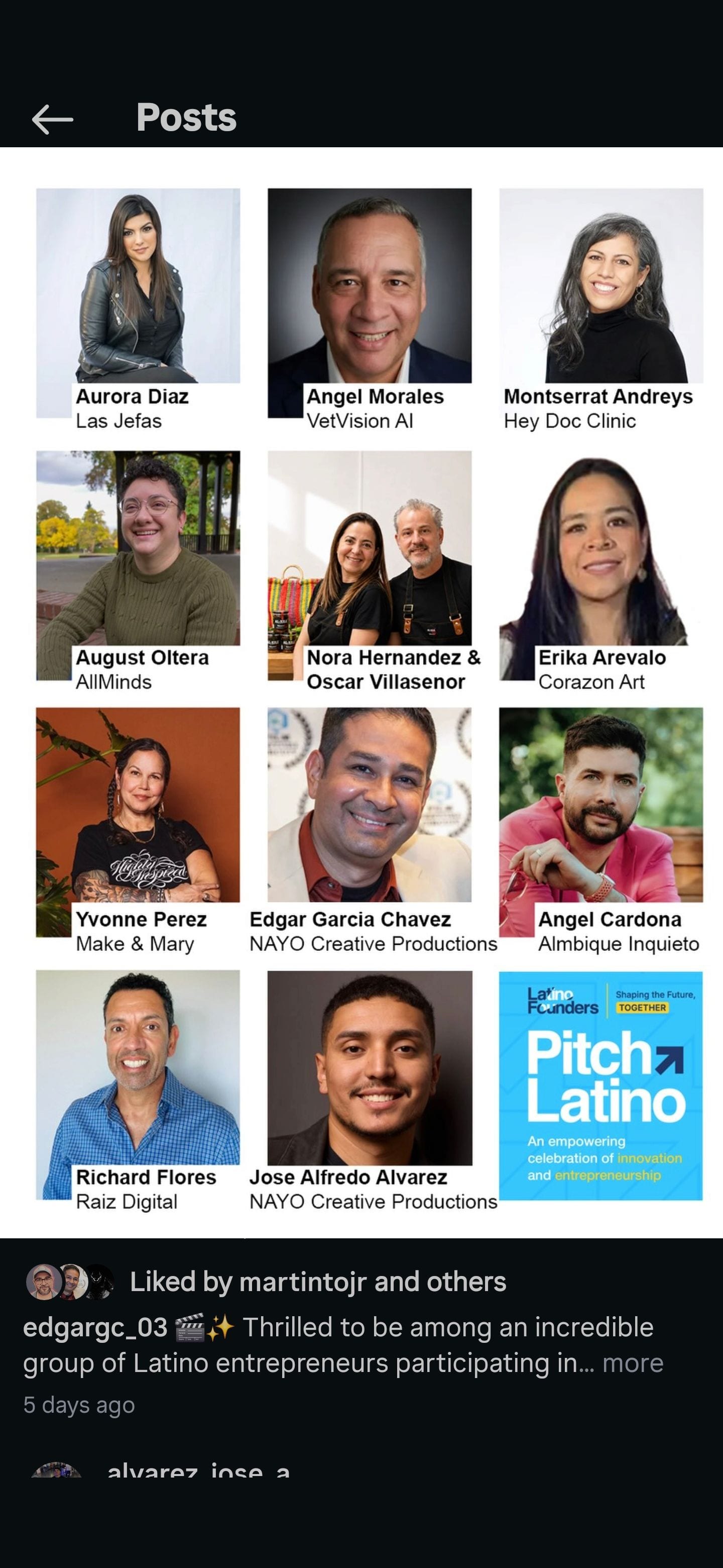 Social post introducing Pitch Latino participants.